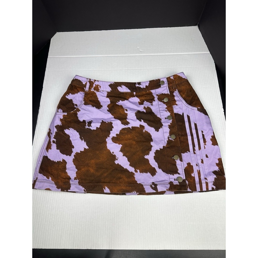 Adidas x Ivy Park Cow Print Denim Mini Skirt XL Womens Pink Denim Rodeo